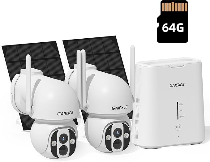 Solar Camera Outdoor Wireless, No Subscription, Expandable to 10CH, 2 Cam Kit Home Security Camera System, 4MP Color Night Vision, 360° Pan&Tilt, PIR/AI Detection, Works Offline & 2.4G/5G WiFi