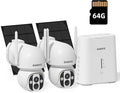 Solar Camera Outdoor Wireless, No Subscription, Expandable to 10CH, 2 Cam Kit Home Security Camera System, 4MP Color Night Vision, 360° Pan&Tilt, PIR/AI Detection, Works Offline & 2.4G/5G WiFi