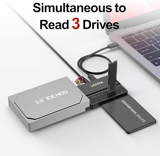 Unitek M.2 NVME SATA IDE Enclosure 3 in 1 Tool-Free Portable 10Gbps PCIe3.1a M.2 SATA3.1 IDE100 External Adapter USB 3.2 Hard Drive Reader for 2230/2242/2260/2280 NVME 2.5" /3.5" SATA SSD 3.5" IDE