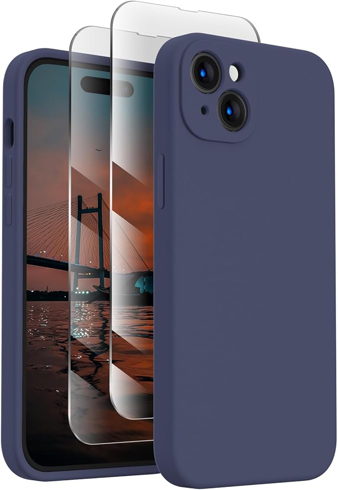 FireNova Designed for iPhone 15 Case, Silicone Upgraded [Camera Protection] Phone Case, Soft Anti-Scratch Microfiber Lining Inside, 6.1 inch, Navy Blue