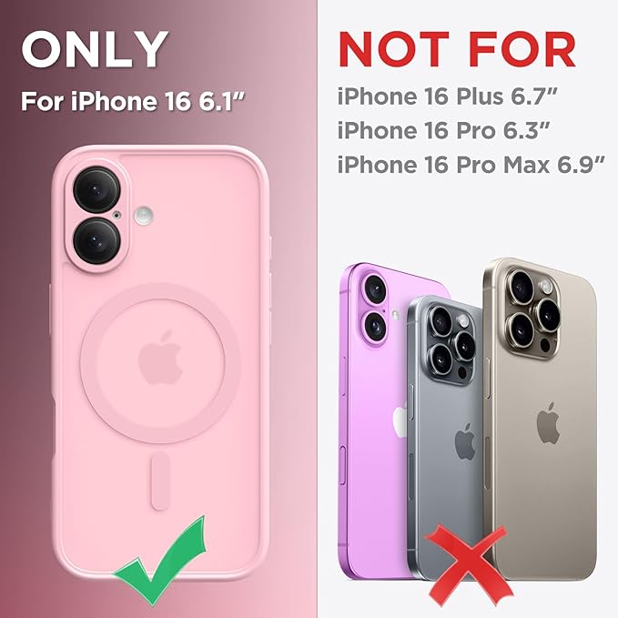 CAPRARO Magnetic Compatible with iPhone 16 Case, Upgraded [Full Camera Protection] [Compatible with MagSafe] Protective Translucent Matte Women Girl Phone Case Cover, Peach Pink