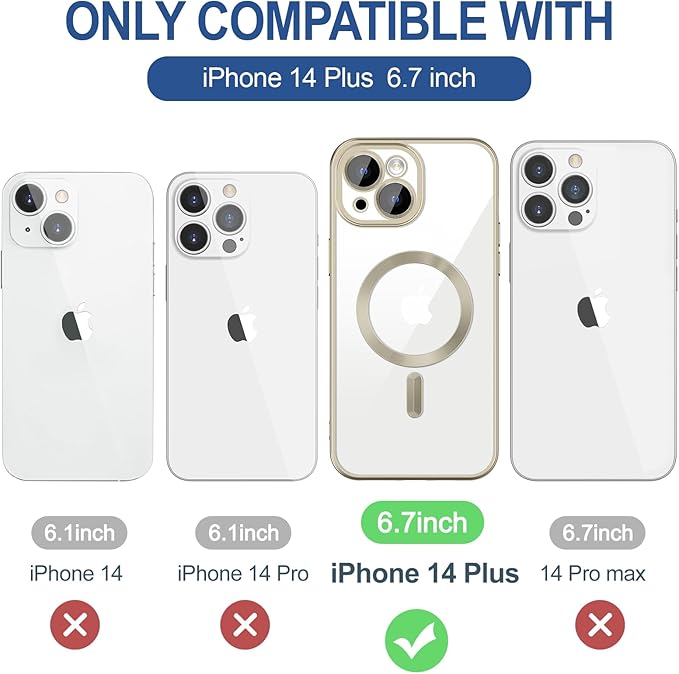 Hython Magnetic Clear for iPhone 14 Plus Case with Camera Lens Protector [Compatible with MagSafe] Luxury Plating Edge Slim Soft TPU Cover Protective Phone Case for iPhone 14 Plus 6.7", Matte Gray