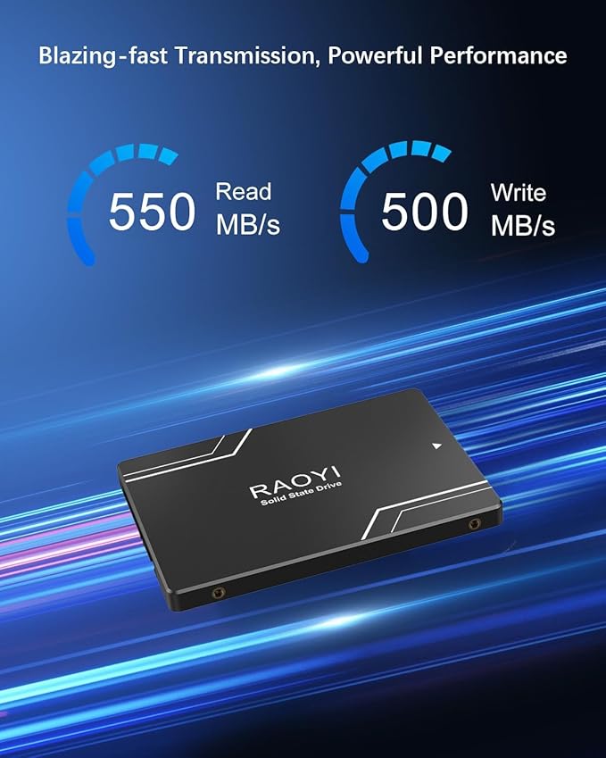 RAOYI 512GB Internal SSD SATA III 6Gb/s 2.5” Solid State Drive 3D NAND Flash Advanced SSD Hard Drive Up to 550MB/s SATA 3 SSD Upgrade Performance for PC Laptop