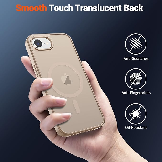 SUPFINE Magnetic for iPhone 17e Case/iPhone 16e Case (Compatible with MagSafe)(Military Grade Drop Protection) Translucent Matte Shockproof with Anti-Fingerprint Phone Case,Desert Gold