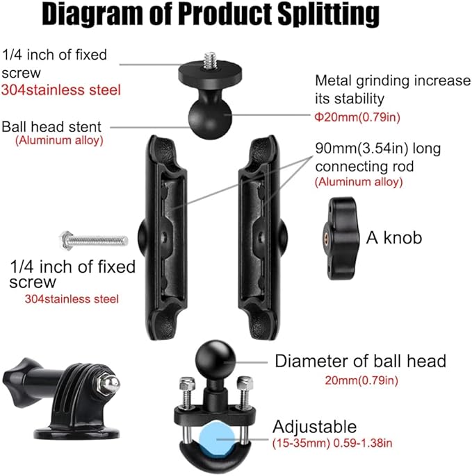 KARUIZI 360° Rotating Sports Camera Bracket,Motorcycle Mount for Go Pro Hero10/9/8/max/7/6/5/4 Action Camera Moto Bike Handlebar Mount,U-Shaped Handlebar Bracket (U- Handlebars)