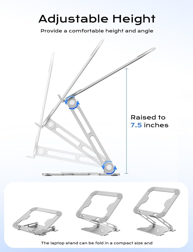JCZT Adjustable Laptop Stand for Desk, Portable Laptop Riser Holder Foldable, Metal Ergonomic Computer Notebook Stand Holder for MacBook Air Pro, Dell, HP 10-16'' White