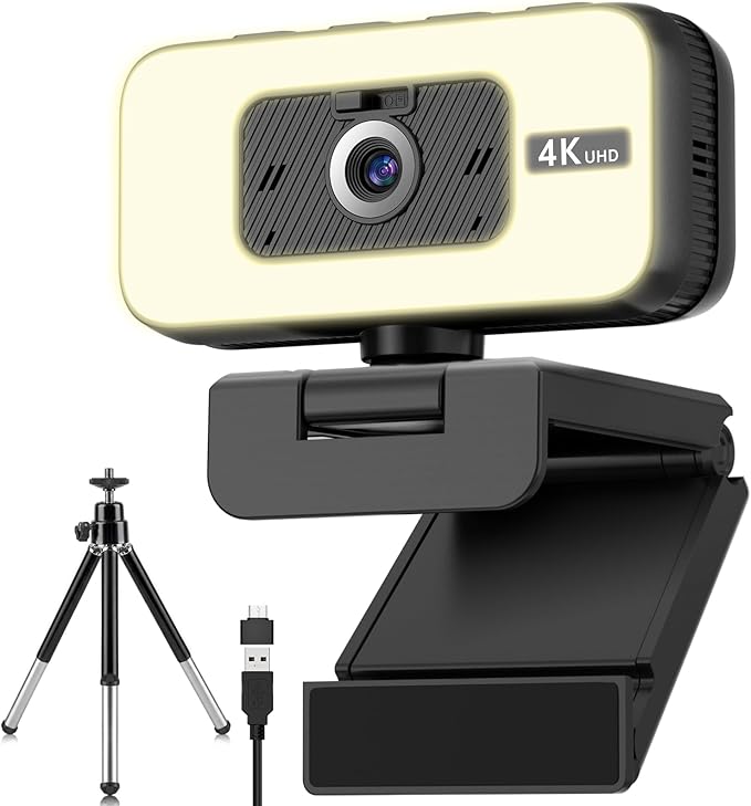 4K Webcam for Loptop, Web Camera with Light, AI PDAF AutoFocus, Zoom, Noise Canceling Microphone for PC Mac Streaming