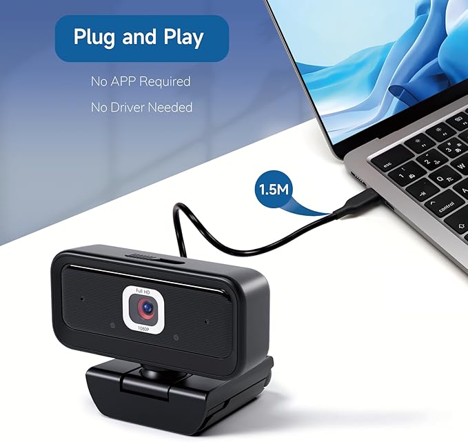 Webcam for PC, Computer Camera for Desktop, 1080P Webcam with Tripod,USB Web Cam, 2 Noise Reduction Mics, Built-in Privacy Cover,Plug&Play