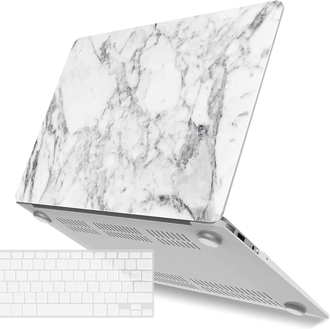 IBENZER Compatible with Old Version MacBook Air 13 Inch Case (2010-2017 Release). Models: A1466 / A1369, Plastic Hard Shell Case with Keyboard Cover for Mac Air 13, White Marble, A1301WHMB+1A