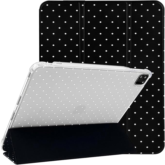 Lovmooful Compatible for iPad Pro 11-Inch,2022/2021/2020/2018 Model(4th/3rd/2nd/1st Generation) Case with Pencil Holder Cute Polka Dot with Aesthetic Design Soft TPU Trifold Stand Protective-Black