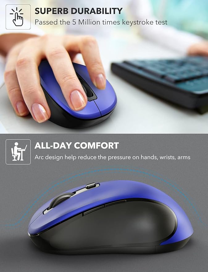 Trueque Wireless Mouse for Laptop, 2.4GHz Ergonomic Computer Mouse with Back & Forward Buttons, 3 Adjustable DPI Levels, 6 Buttons, Optical USB Cordless Mice for Windows PC, M01 (Deep Blue)