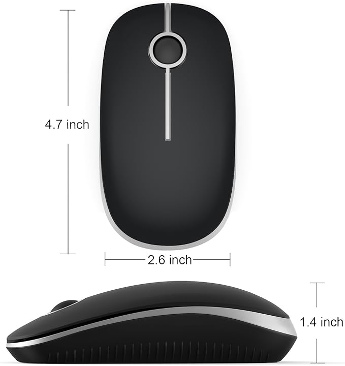 Unipows Wireless Mouse - 2.4G Slim Portable Computer Mouse with Nano Receiver, Less Noise Mobile Optical Mice for Notebook, PC, Laptop, Computer, Mac (Black and Silver)