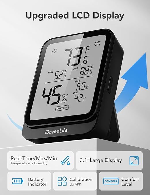 GoveeLife Hygrometer Thermometer H5104 3Pack, Bluetooth Room Temperature Monitor with APP Alert and 2 Years Date Storage Export, Remote LCD Digital Hygrometer Indoor Humidity Meter, Greenhouse