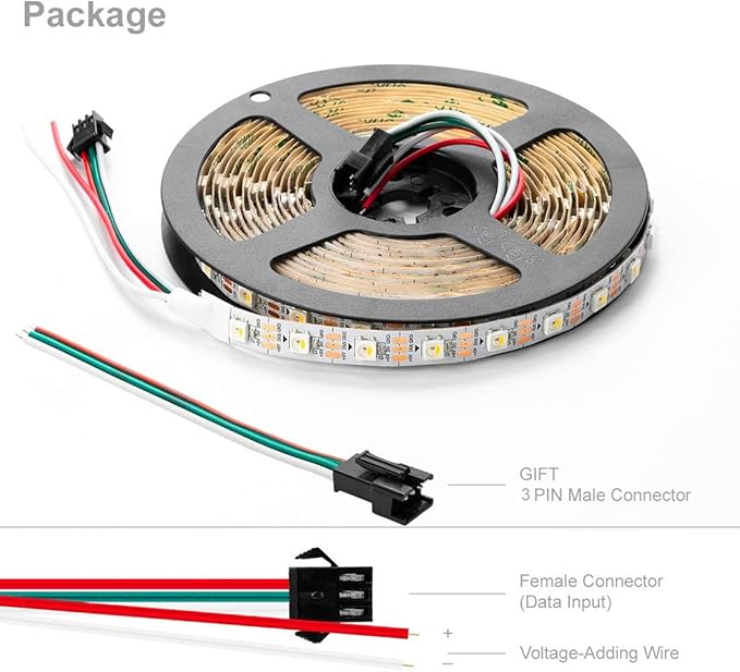 BTF-LIGHTING RGBW RGB+Natural White SK6812 (Similar WS2812B) 4 Colors in 1 LED Strip Individually Addressable 16.4ft 60Pixel/m 300LED Light Dream Color IP30 DC5V White PCB (No Adapter or Controller)