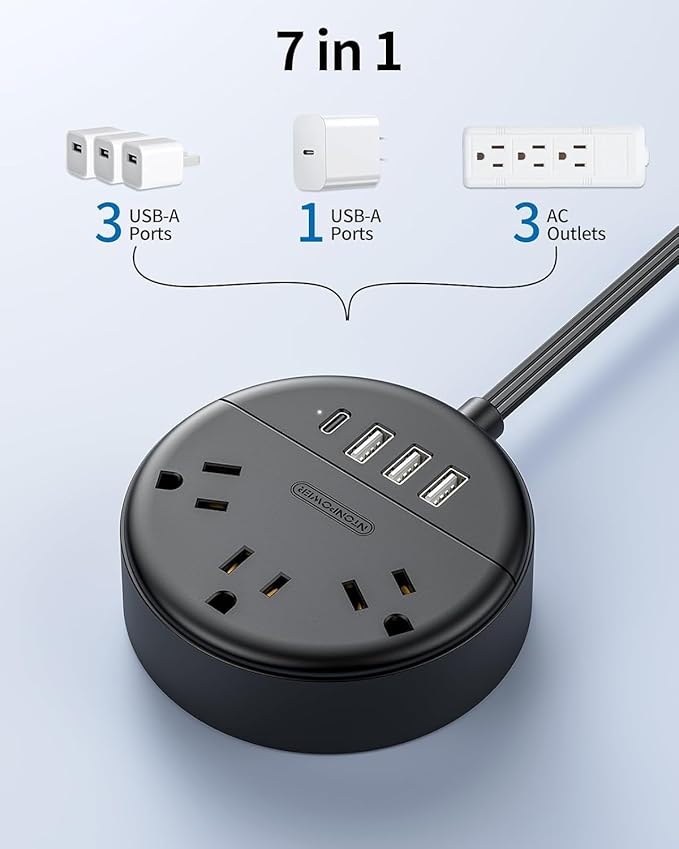 Extension Cord 25 ft, NTONPOWER Flat Plug Power Strip with USB, 3 Outlet 2 USB Desktop Charging Station, Wall Mount Power Strip for Home Office, Black