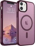 SUPFINE Magnetic for iPhone 12 Mini Case & iPhone 13 Mini Case (Compatible with MagSafe) (Military Grade Drop Protection) Translucent Matte Shockproof Phone Cover,Wine Red