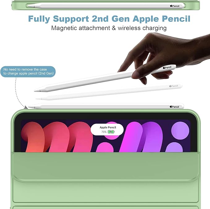 iMieet iPad mini 7 Case 2024 (A17 Pro), iPad mini 6 Case (8.3-Inch,2021 Model), iPad mini 7th/6th Generation Case with Pencil Holder, Trifold Stand Smart Case with Soft TPU Back,Matcha Green