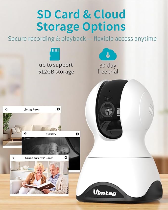 VIMTAG 4K UHD Pan/Tilt Cameras for Home Security, Wired Indoor Camera for Pet/Dog/Cat/Baby/Nanny with Phone App, Motion Tracking, Night Vision, 2-Way Audio, AI Detection, 5G/2.4G WiFi, Works w/Alexa