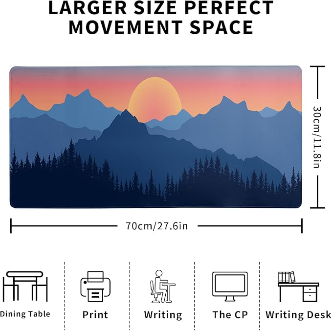 Japanese Mountain Landscape Gaming Mouse Pad Extended Large Mousepad with Nonslip Rubber Base Stitched Edges Laptop Computer Keyboard Desk Mat for Office Home and Game