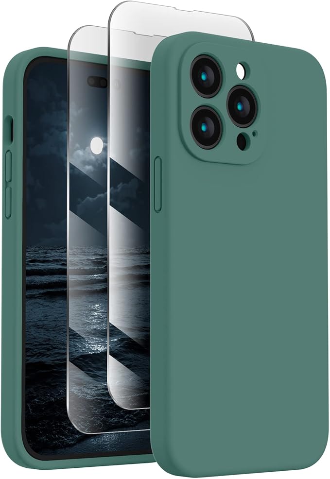 FireNova Designed for iPhone 14 Pro Case, Silicone Upgraded [Camera Protection] Phone Case, Soft Anti-Scratch Microfiber Lining Inside, 6.1 inch, Midnight Green