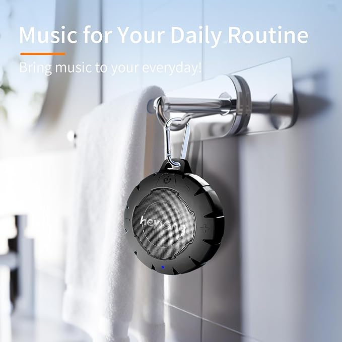 HEYSONG Waterproof Shower Speaker, Durable & Lightweight Portable with HD Sound, Stereo Pairing, Wireless Outdoor for Pool, Beach, Hiking, Kayaking, Gift for Men, Women