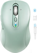 Wireless Bluetooth Mouse for Laptop,USB+BT×2,Quiet Ergo Computer Mouses,Metal 4-Way Super Scrolling,± 3200 DPI,Rechargeable,10 Button,Plug&Play,Multi Device Cordless Mice for iPad,Tablet,Mac,PC(Green)