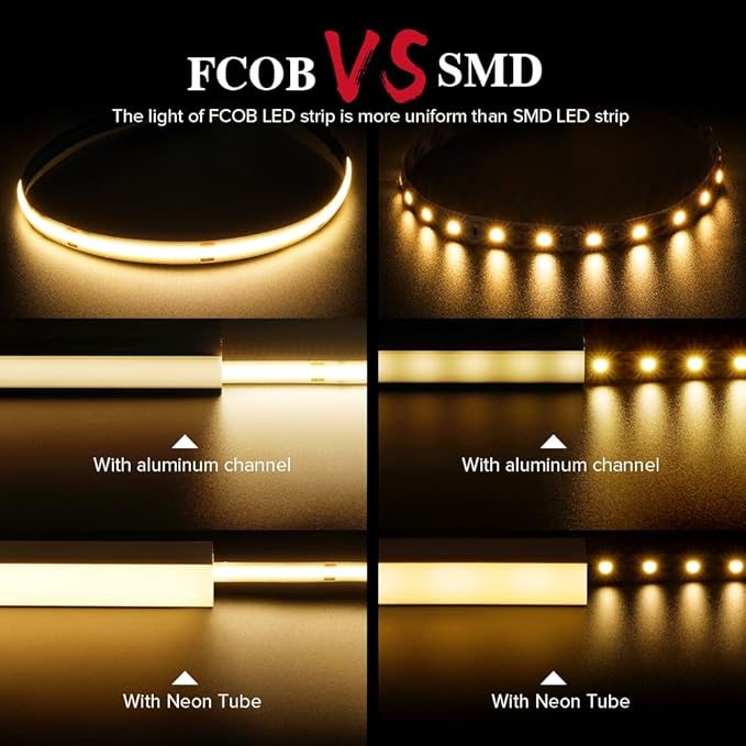 BTF-LIGHTING FCOB COB LED Strip 528LED/m Flexible High Density Uniform Light 14W/m 32.8FT DC24V Warm White 3000K CRI 90+ 10mm Width for Home Indoor Decor(No Adapter or Controller)