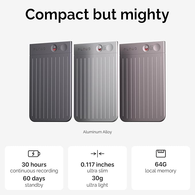 Plaud Note AI Voice Recorder Black with Black Case, App Control, AI Transcribe & Summarize, Support 112 Languages, 64GB Memory, Audio Recorder for Lectures, Meetings, Calls, Non-Pro Version