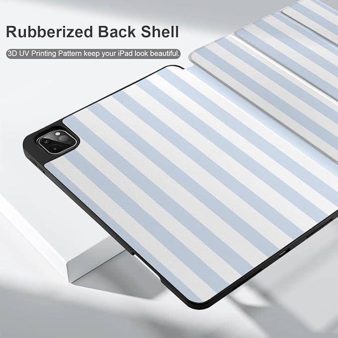 DONGKE Case for iPad Pro 12.9 inch 6th Generation 2022, Built-in Pencil Holder + Trifold Stand + Auto Wake/Sleep + Protective Cover for iPad Pro 12.9 5th/4th/3rd Gen- Blue Stripes