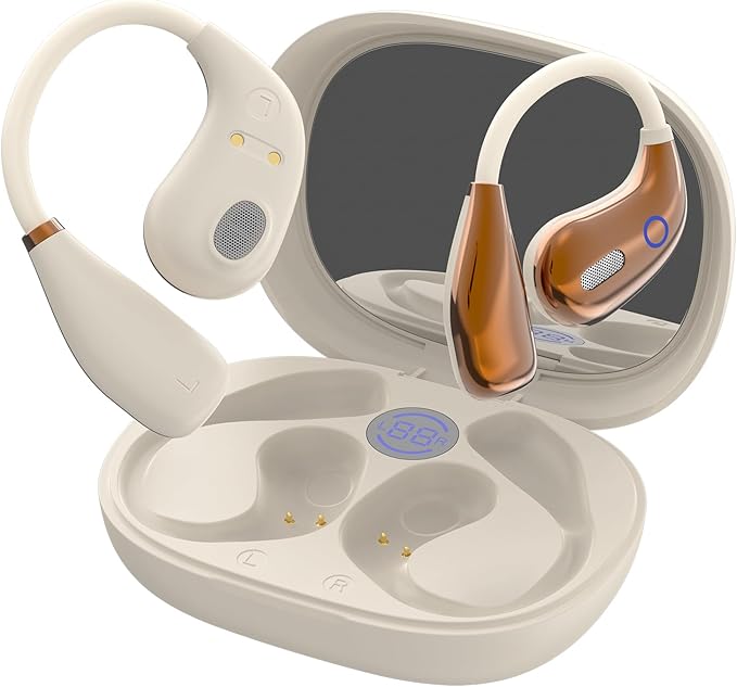 Open Ear Earbuds, Wireless Bluetooth 5.4 Headphones, Stereo Sound IPX7 Waterproof with Ergonomic Earhook for Running, Workout, Travel, White