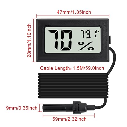 3Pcs Fahrenheit Thermometer Hygrometer Mini Digital with Probe Electronic Temperature Humidity Gauge Meters Indoor LCD Display for Humidors,Greenhouse,Garden,Incubator Reptile Terrarium