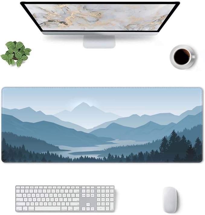 Mountain Gaming Mouse Pad Large Long Extended Pads Big Mousepad Extended Large Non-Slip Rubber Base Waterproof Big Keyboard Mat with Stitched Edges for Office Home and Game,31.5x11.8 Inch