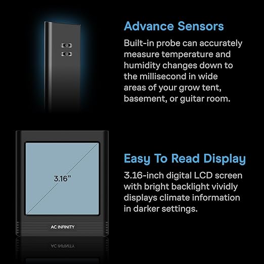 AC Infinity Temperature Humidity VPD Smart Hygrometer B2 with LCD Display & Bluetooth App Monitor, Climate Gauge Thermometer for Basements, Guitar Rooms, Grow Tents and Greenhouses