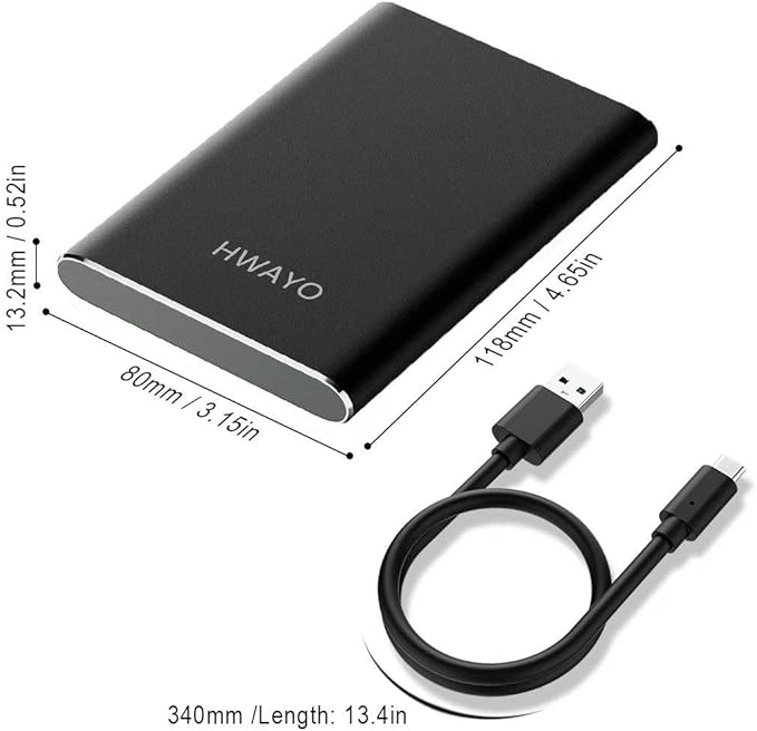 HWAYO 160GB Portable External Hard Drive, USB3.1 Gen 1 Type C Ultra Slim 2.5'' HDD Storage Compatible for PC, Desktop, Laptop, Mac, Xbox One (Black)