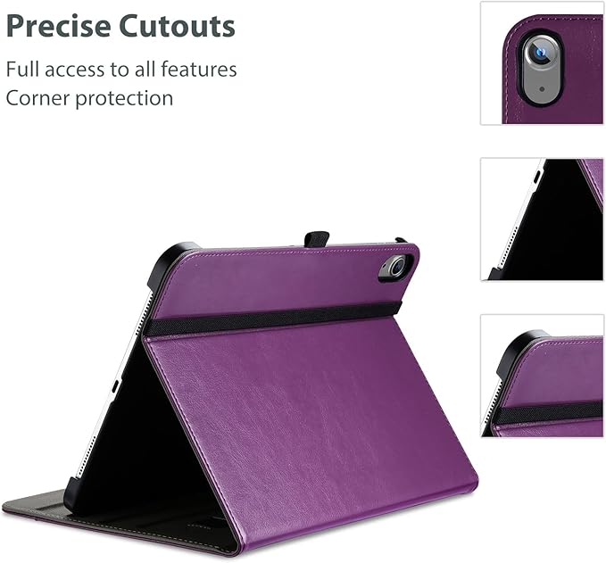 ProCase for iPad A16 11th Generation 11 Inch 2025/iPad 10th Generation Case 10.9 Inch 2022, iPad 11/10 PU Leather Case Business Stand Cover Smart Folio with Hand Strap Front Pocket Pen Loop-Darkpurple