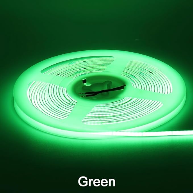 3mm COB Strip Light, DC 24V Green 16.4ft Flexible Cuttable Ultra-Thin LED Tape CRI>90 Uniform Dotless 400LEDs/M LED Light for Christmas Bedroom Home Kitchen Cabinet Decor (NO Power Supply)
