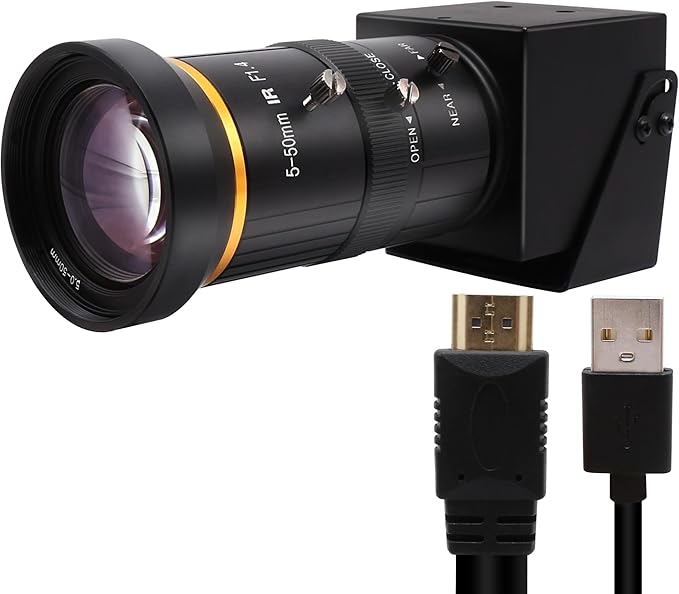 4K Monitor Port USB Camera Simultaneous Streaming Webcam Video Recording Zoom Type C Camera with 5-50mm Manual Varifocal Lens for Live Streaming, Computer, Laptop, Raspberry Pi, Windows,Linux