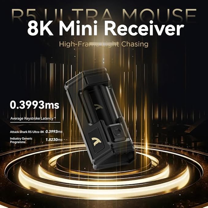 ATTACK SHARK R5Ultra 8K Carbon Fiber Wireless Gaming Mouse with 42000 DPI -PAW3950 MAX Sensor -39g Ultra-Lightweight-Nordic 52840 MCU Chip-Wired/BT/2.4GHz Wirelss Programmable Mouse for PC/Mac (Black)