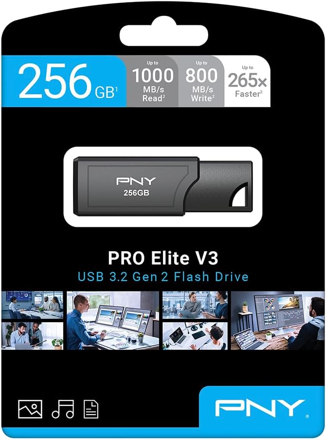 PNY PRO Elite V3 256GB USB 3.2 Gen 2 Flash Drive – Up to 1000MB/s Read, Up to 800MB/s Write, Extreme Performance for Professional Data Storage and Transfers, Premium Metal Design, Type-A Connector