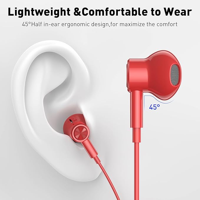 USB C Headphones Wired Type C Earphones for Samsung/Galaxy S26 S25 S24 Plus S23 S22 S21 S20 Ultra Magnetic Corded Earbuds for iPhone 15 Pro Max 16 16e 17 17e Air for Apple/Android Ear Buds Red