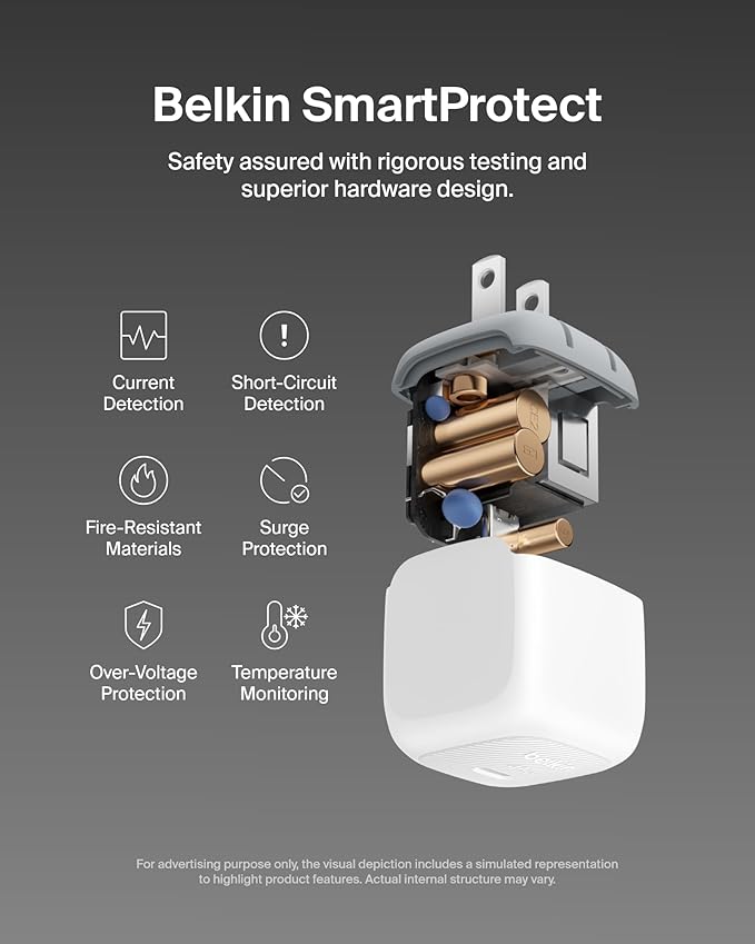 Belkin Compact Wall Charger 45W, USB-C PD Fast Charging, USB-C Cable Included, Apple iPhone 17, 16 Series, Samsung Galaxy S26, S25 Series, Pixel 10, MacBook, iPad, AirPods, & More - White (2-Pack)