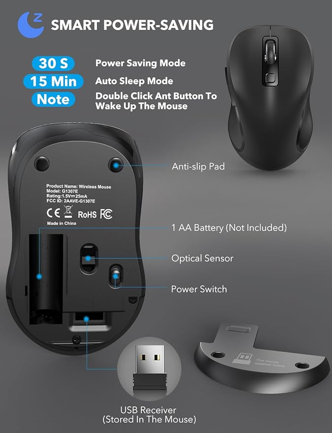 Trueque Wireless Mouse, 2.4GHz Ergonomic Mouse for Laptop & PC, Silent Portable Computer Mice with Back & Forward Buttons, USB-C Adapter for Windows/Mac, M01 (Black)