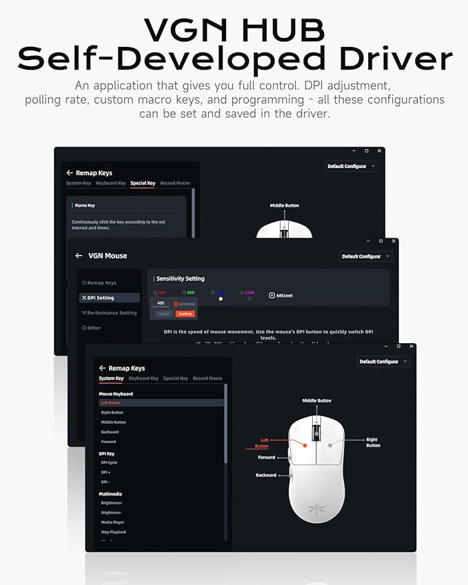 VGN Dragonfly F1 Pro Wireless Gaming Mouse, 49g Ultra-Lightweight, PAW3395 26K DPI Sensor, 4KHz Polling Rate Supported, Professional Esports Speed, White