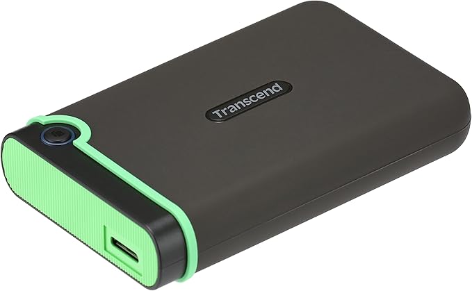 Transcend StoreJet 4TB Rugged External Hard Drive, USB3.1(5Gbps) Portable HDD with One Touch Auto-Backup Button/Anti-Shock Resistant, Compact&Lightweight, Lightning-Fast Speeds, Iron Grey -TS4TSJ25M3S