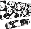 Cute Panda Print Mouse Pad Extended Large Gaming Mouse Pad XL Oversized Desk Pad Stitched Edges Non-Slip Mat 31.5 X 11.8 Inch