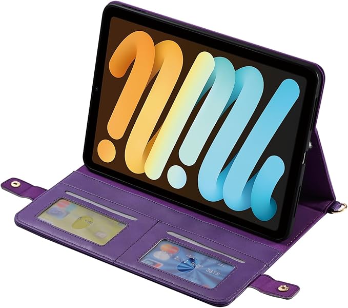 Handbag Case for iPad mini 2024/2021 8.3", Techcircle Folio Stand PU Leather Crossbody iPad mini 6th/7th Gen Cover with Pencil Holder+Card Slots Wallet Case with Shoulder Strap+Hand Strap, Purple