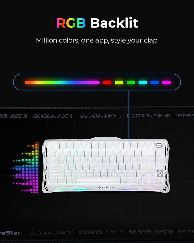 GravaStar Mercury K1 75% White Wireless Keyboard, Aluminum Alloy Exoskeleton Design Mechanical Gaming Keyboard, Gasket Hot-Swap Socket, Linear Switches, RGB Backlit