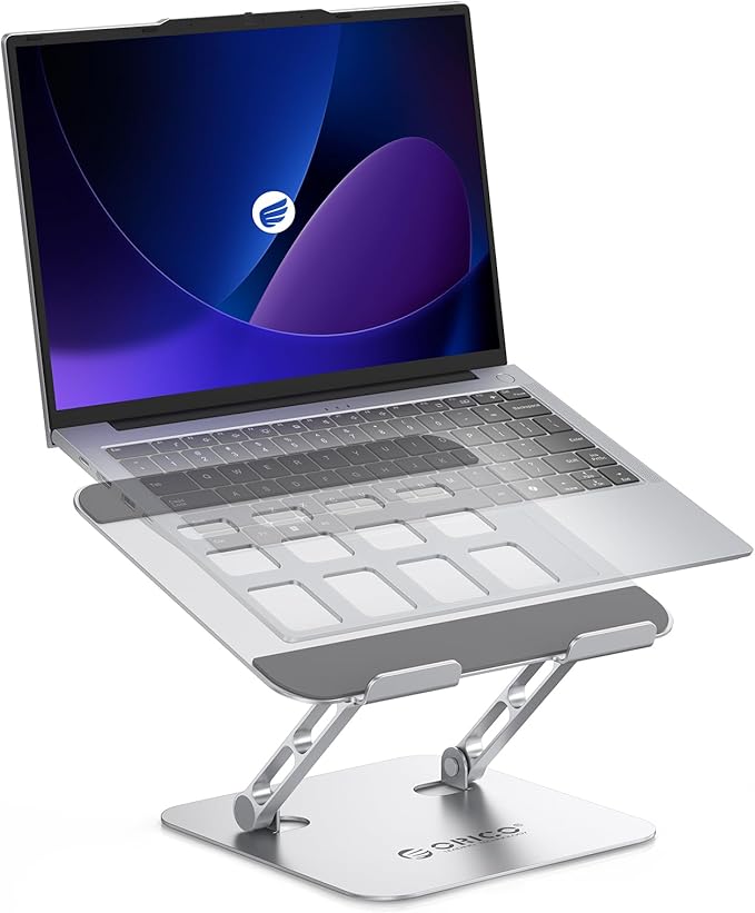 ORICO Ergonomic Laptop Stand for Desk, Height Adjustable Aluminum Alloy Laptop Stand Riser, Foldable Computer Holder Compatible with MacBook, Dell XPS, HP up to 17” - ST11, Silver