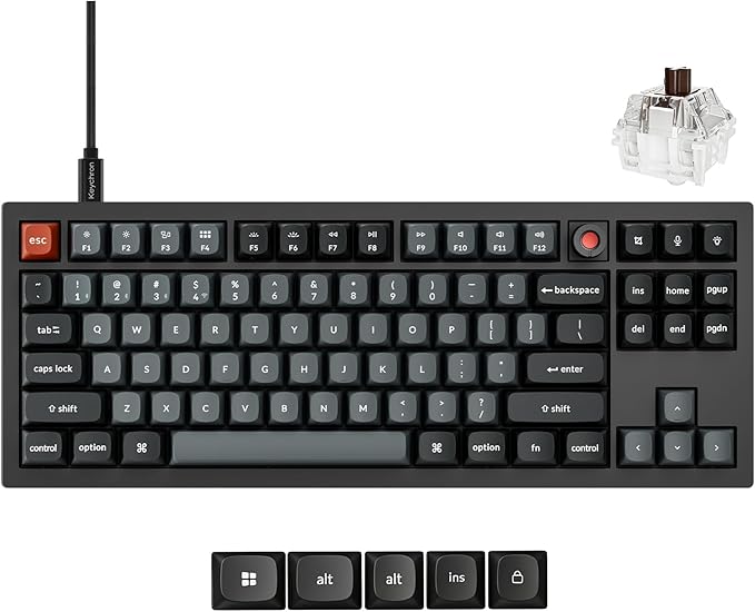 Keychron V3 8K TKL Wired Mechanical Keyboard, 8000 Hz Polling Rate QMK Programmable Knob Hot-Swappable Gaming Keyboard, RGB Backlit, Ergonomic PBT Keycaps for Mac Windows Linux-Tactile Brown Switch