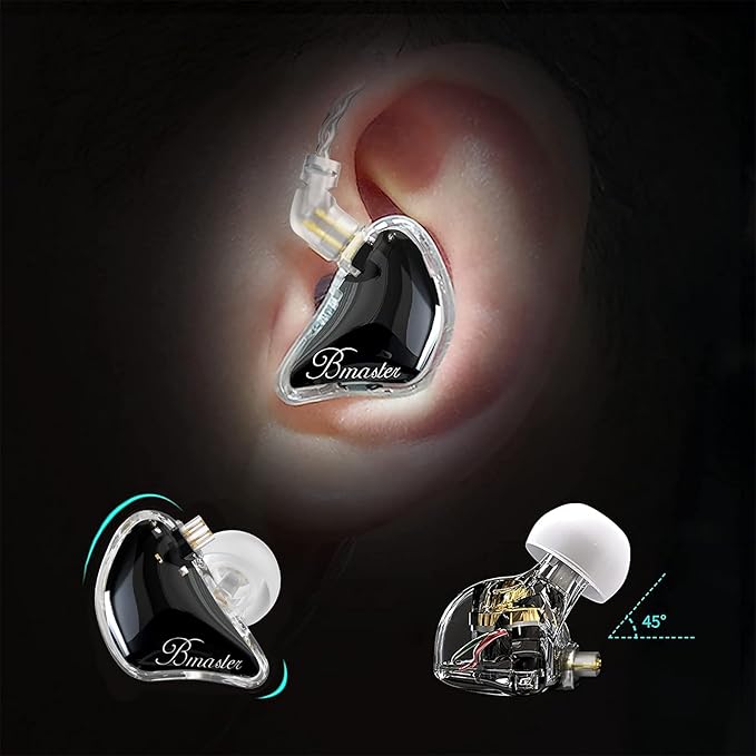 BASN Bmaster 2Pin Triple Drivers in Ear Monitor Headphones for Musicians, Professional IEMs with Case and Detachable Cables (Black)